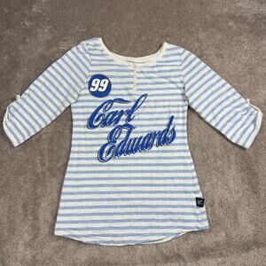 Carl Edwards 99 Striped Henley Size M Chase Authentics T-Shirt Blue White NASCAR